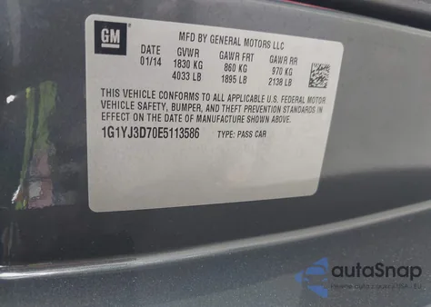 2014 Chevrolet Corvette Stingray Z51 z USA, uszkodzony, nr VIN 1G1YJ3D70E5113586